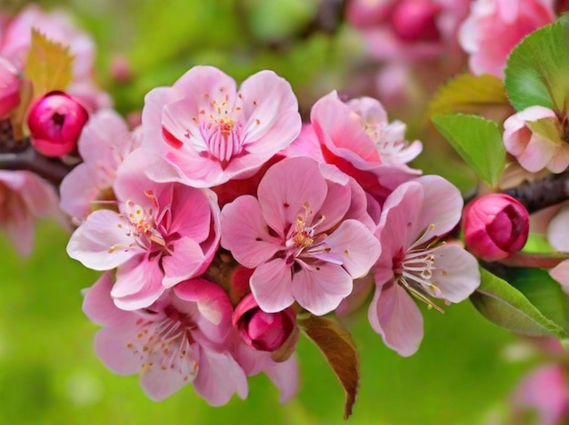 Photo de la branche en fleurs de la pomme des fleurs de printemps aux couleurs vives