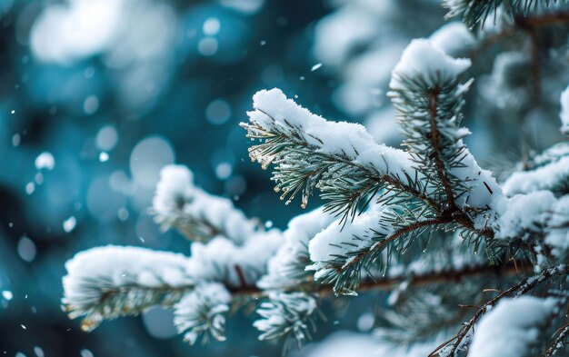 Une photo d'une branche de pin couverte de neige.