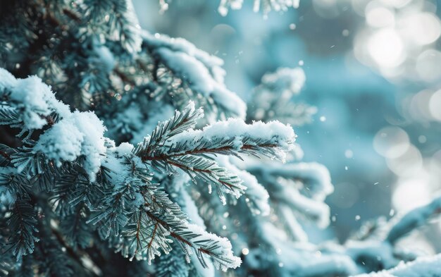 Une photo d'une branche de pin couverte de neige.