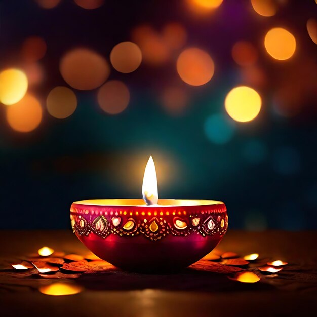 photo de brûlage diwali diya avec fond bokeh AI