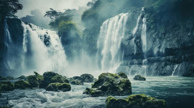 Une photo d'une brume arc-en-ciel de chute d'eau