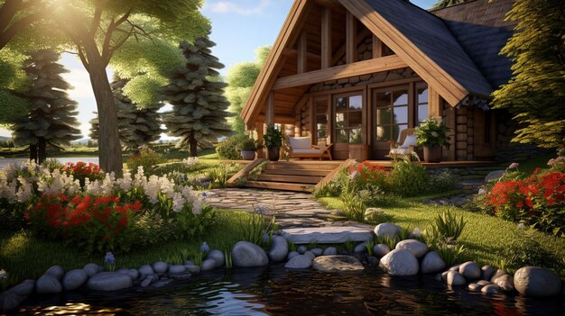 Une photo d'un bungalow en harmonie avec la nature