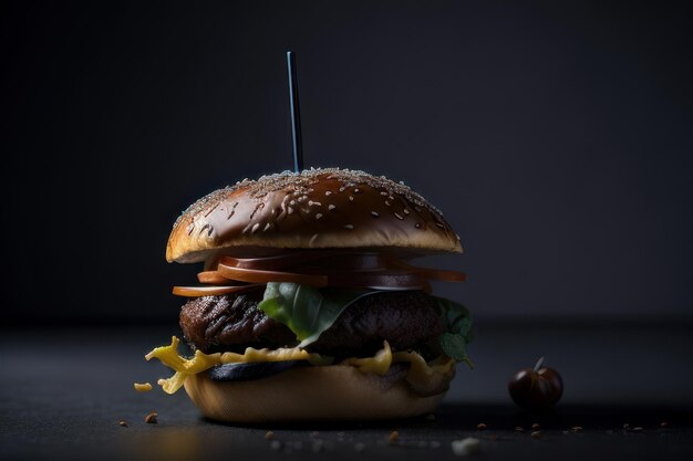 Photo de burger avec frites Generative AI