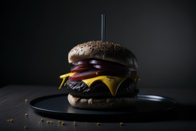 Photo de burger avec frites Generative AI