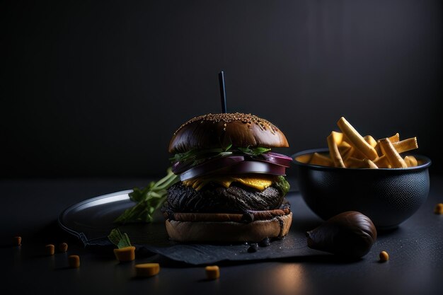 Photo photo de burger avec frites generative ai