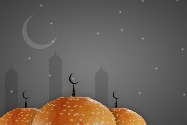 Photo burger mosquée joyeux ramadan joyeux eid ramadan kareem lune islamique ramadan eid et croissant de fond de ramadan