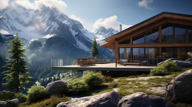 Une photo d'une cabane de montagne mettant en valeur la vie moderne
