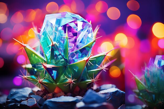 Photo d'un cactus avec un effet de prisme