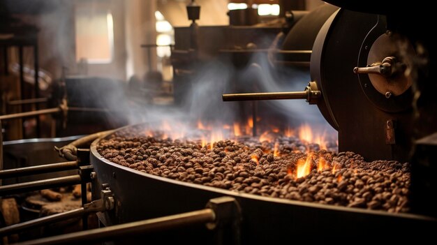 Une photo d'un café où le café est torréfié