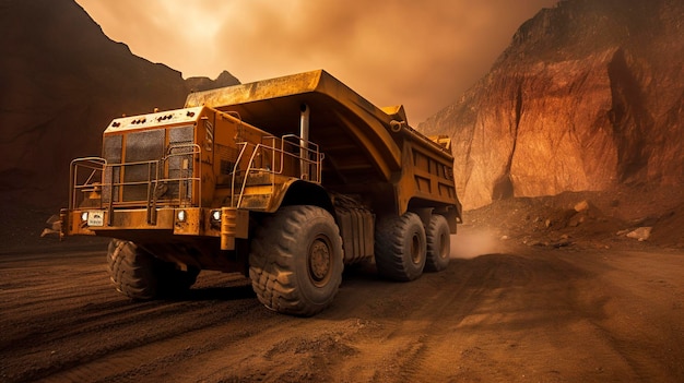 Une photo d'un camion minier robuste dans une mine à ciel ouvert