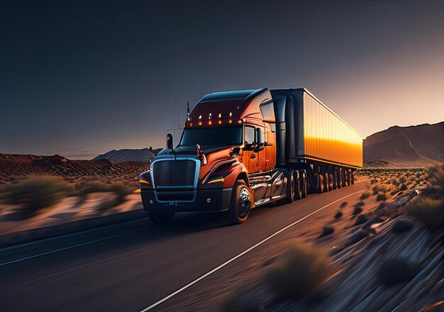 Photo photo d'un camion sur une route avec un beau paysage