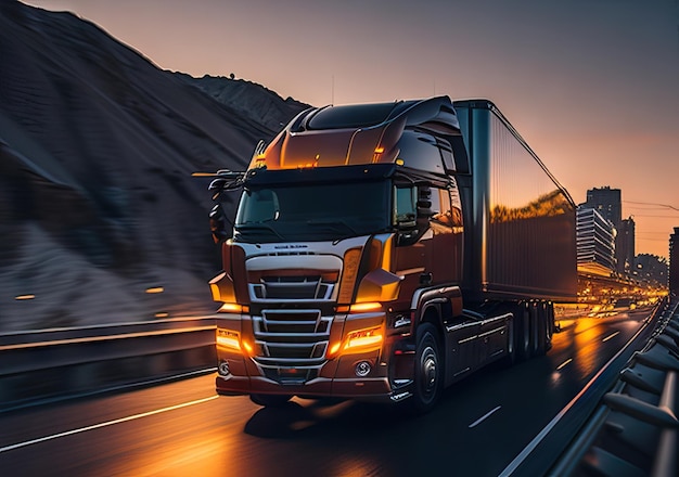 Photo d'un camion sur une route avec un beau paysage