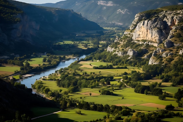 Photo photo de la campagne française vista avec la rivière sinueuse