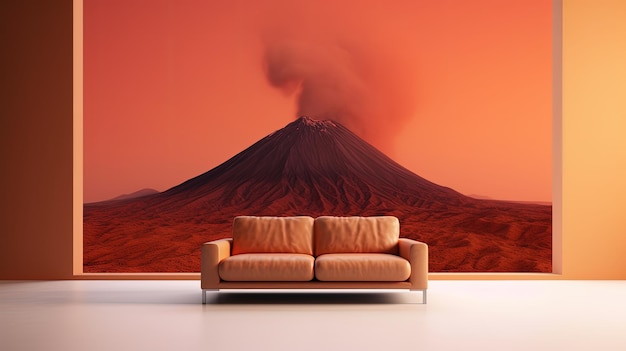 Photo canapé minimaliste isolé dans l'art du volcan