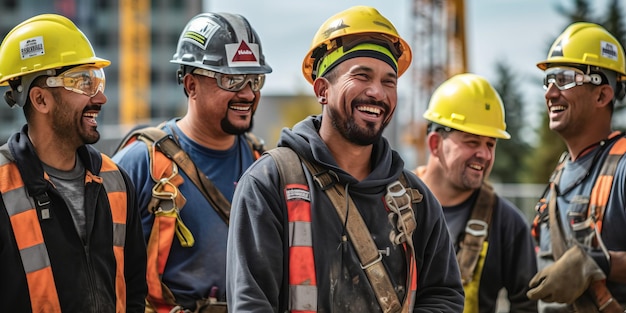 Photo candid prise avec un ouvrier de construction d'équipe debout avec un chantier de construction