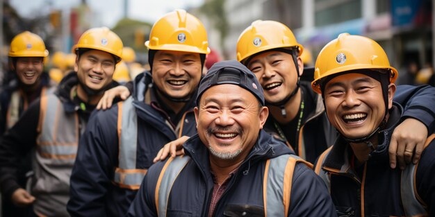 Photo candid prise avec un ouvrier de construction d'équipe debout avec un chantier de construction