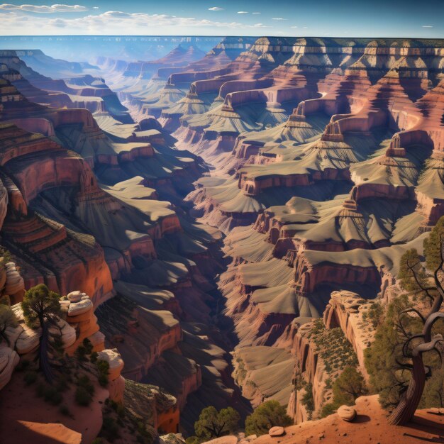 Photo une photo d'un canyon avec un canyon en arrière-plan.