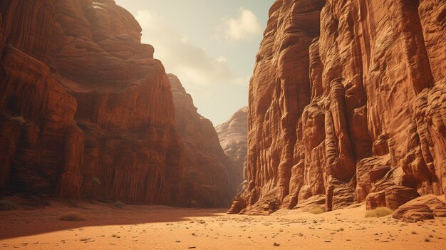 Une photo d'un canyon du désert avec un mur de roche imposant