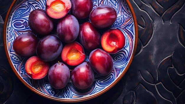 Photo une photo capturant les couleurs et les motifs vibrants d'un bol rempli de raisins tranchés