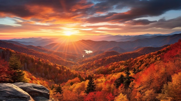 Une photo capturant les couleurs vives et les tons chauds d'une chaîne de montagnes