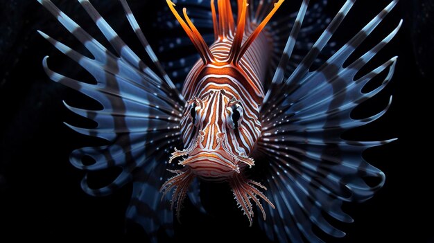 Une photo capturant les détails et les motifs tranchants des épines venimeuses d'un poisson-lion
