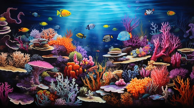 Une photo capturant les mouvements doux et les couleurs vives d'un banc de poissons tropicaux dans un ré