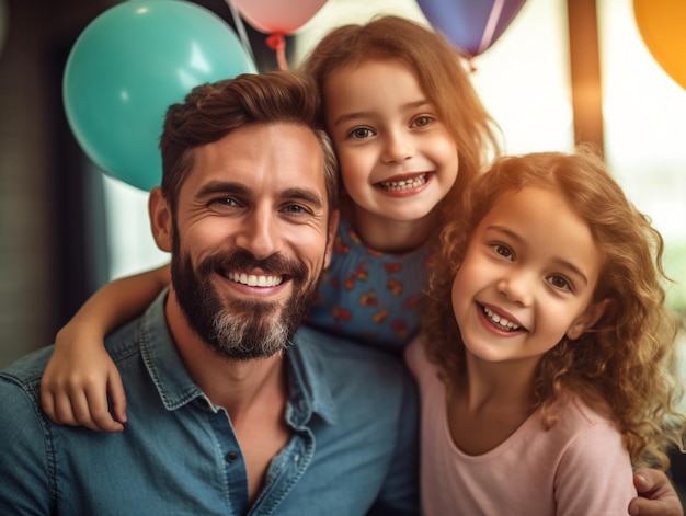 Cette photo capture une jeune famille heureuse célébrant la fête des pères Des parents souriants deux enfants aiment un
