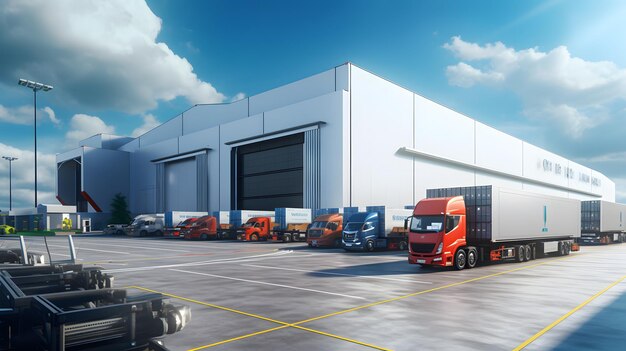 Photo photo d'un centre logistique avec concept de camions ai