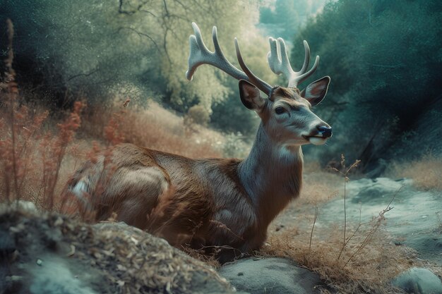 Photo cerf élaphe debout dans la forêt