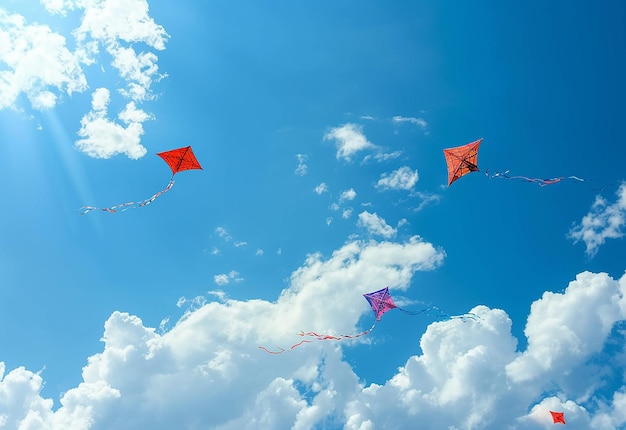 Photo de cerfs-volants volant dans le ciel bleu célébration du festival des cerfs- volants