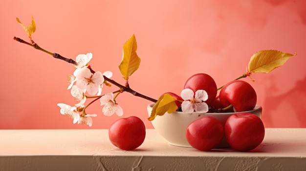 Photo de cerise devant un fond coloré