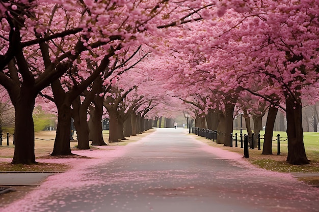 Photo de cerisiers en fleurs dans un parc