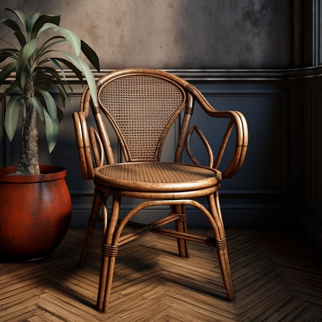 Photo d'une chaise en rotin avec un fond isolé