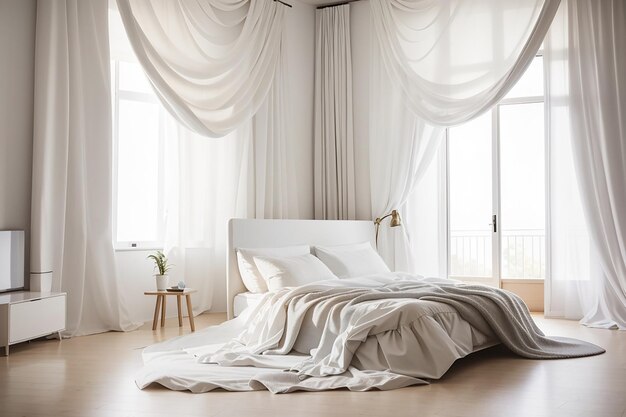 Photo de chambre blanche avec rideau soufflé