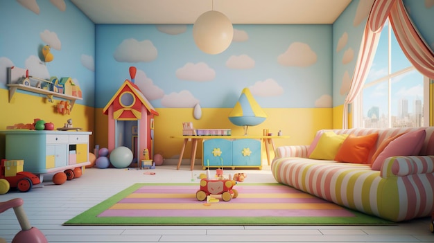 Une photo d'une chambre d'enfant colorée et ludique