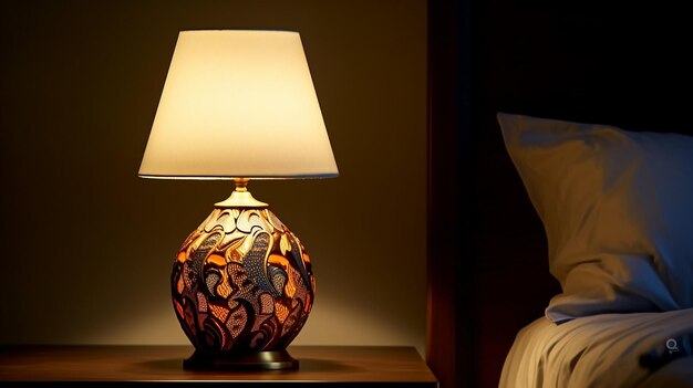 Photo photo de la chambre de nuit à l'intérieur avec de belles lampes de table de nuit à l'intérieur