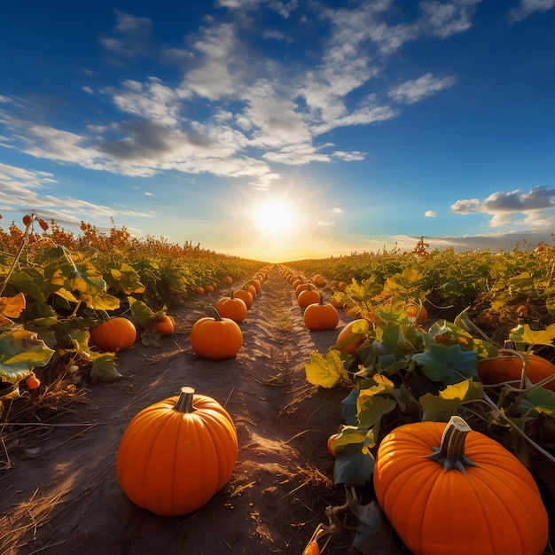 photo d'un champ de citrouilles coloré