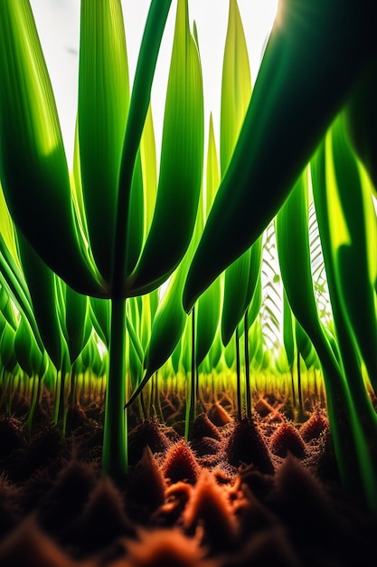 Une photo d'un champ d'oignons verts avec le mot ail dessus.