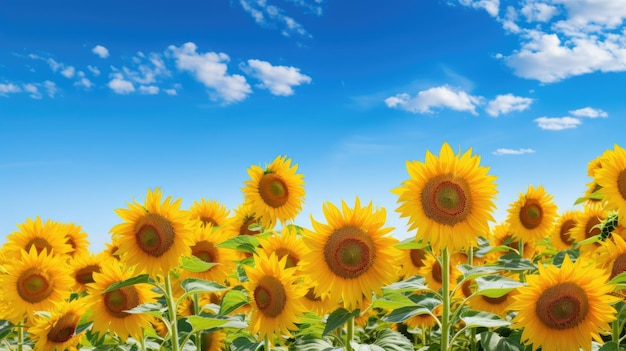 une photo d'un champ de tournesol ciel bleu clair lumière du jour