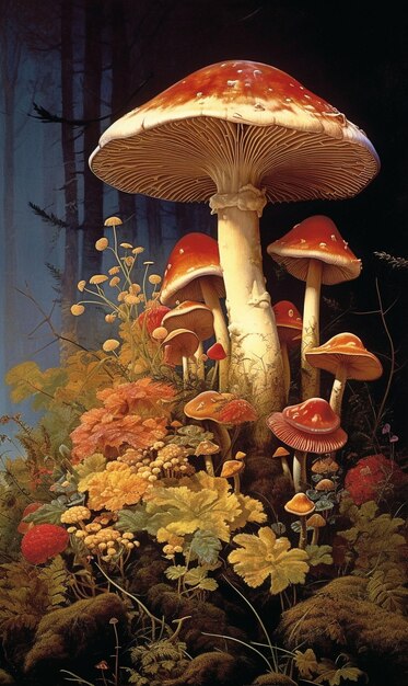 Photo d'un champignon coloré ai génératif