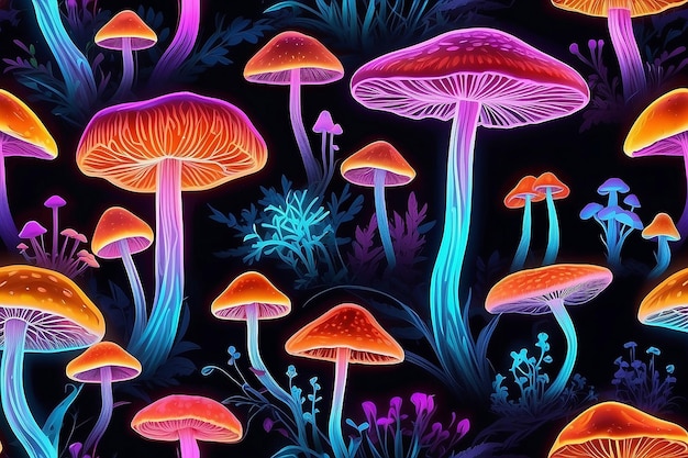 Photo des champignons psilocybe semilanceata dans le style néon
