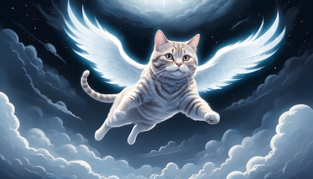 une photo d'un chat avec des ailes volant vers le ciel en deuil d'animal de compagnie