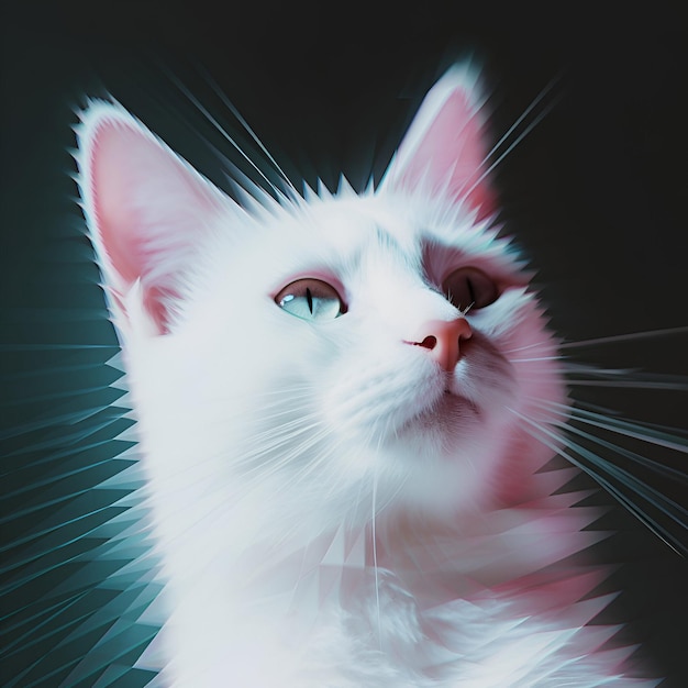 photo d'un chat blanc avec effet de glitch