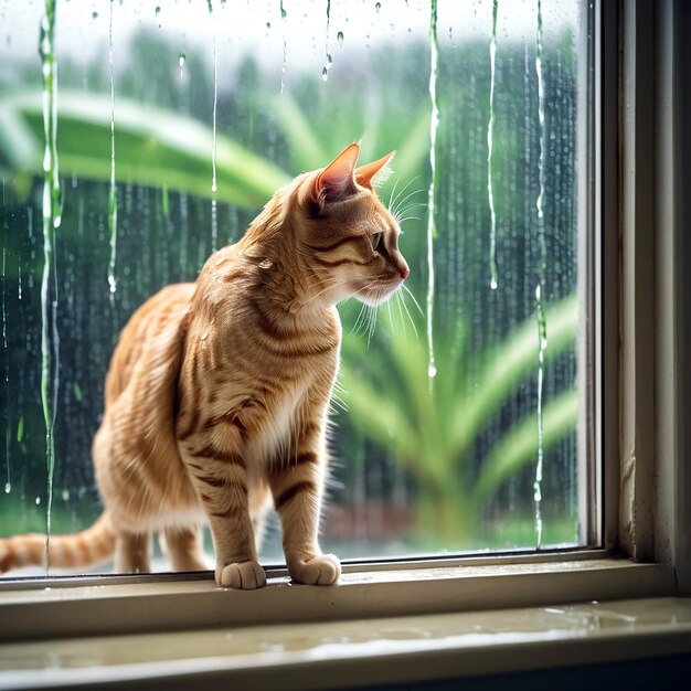 Une photo d'un chat un jour de pluie