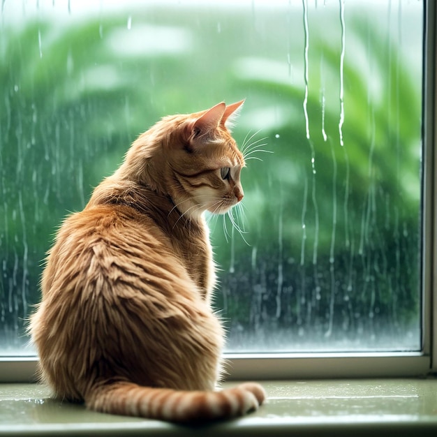 Une photo d'un chat un jour de pluie