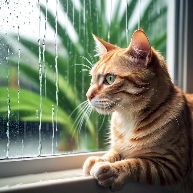 Une photo d'un chat un jour de pluie