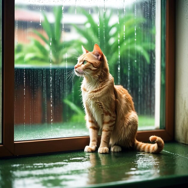 Une photo d'un chat un jour de pluie