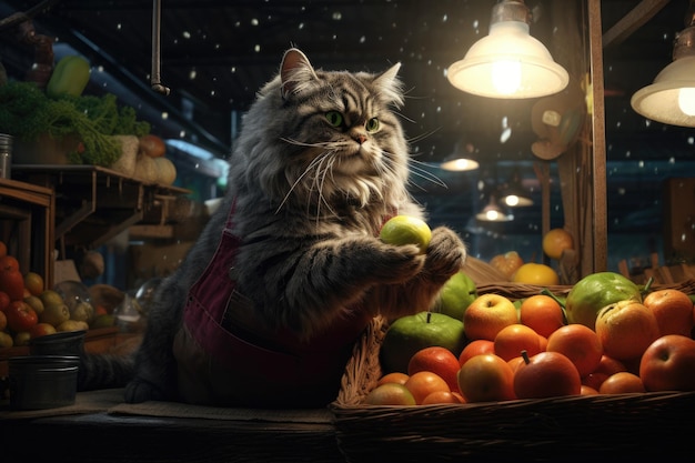 Photo d'un chat mignon travaillant au comptoir de l'épicerie