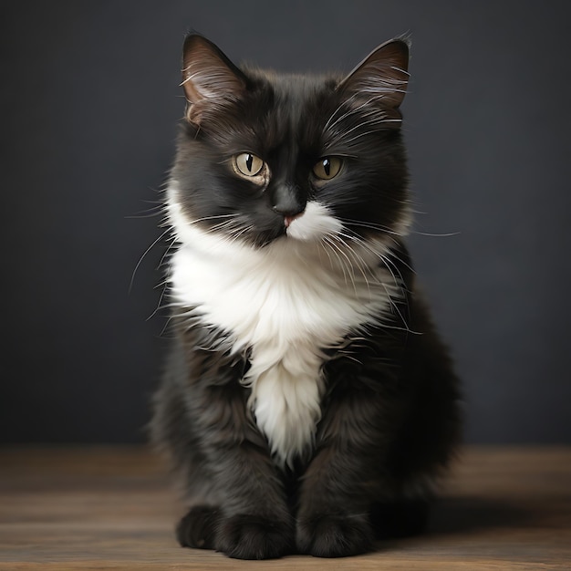 une photo d'un chat noir et blanc AI
