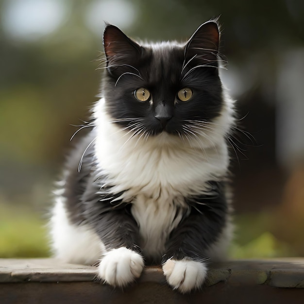 une photo d'un chat noir et blanc AI